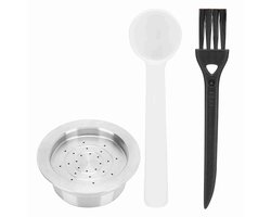 Omgoods- Koffiecapsuleset Herbruikbaar - Roestvrij Staal - Koffiecapsules A MODO MIO - Koffiecapsule Houder - Lepel/Borstel - Eenvoudig Schoon te Maken