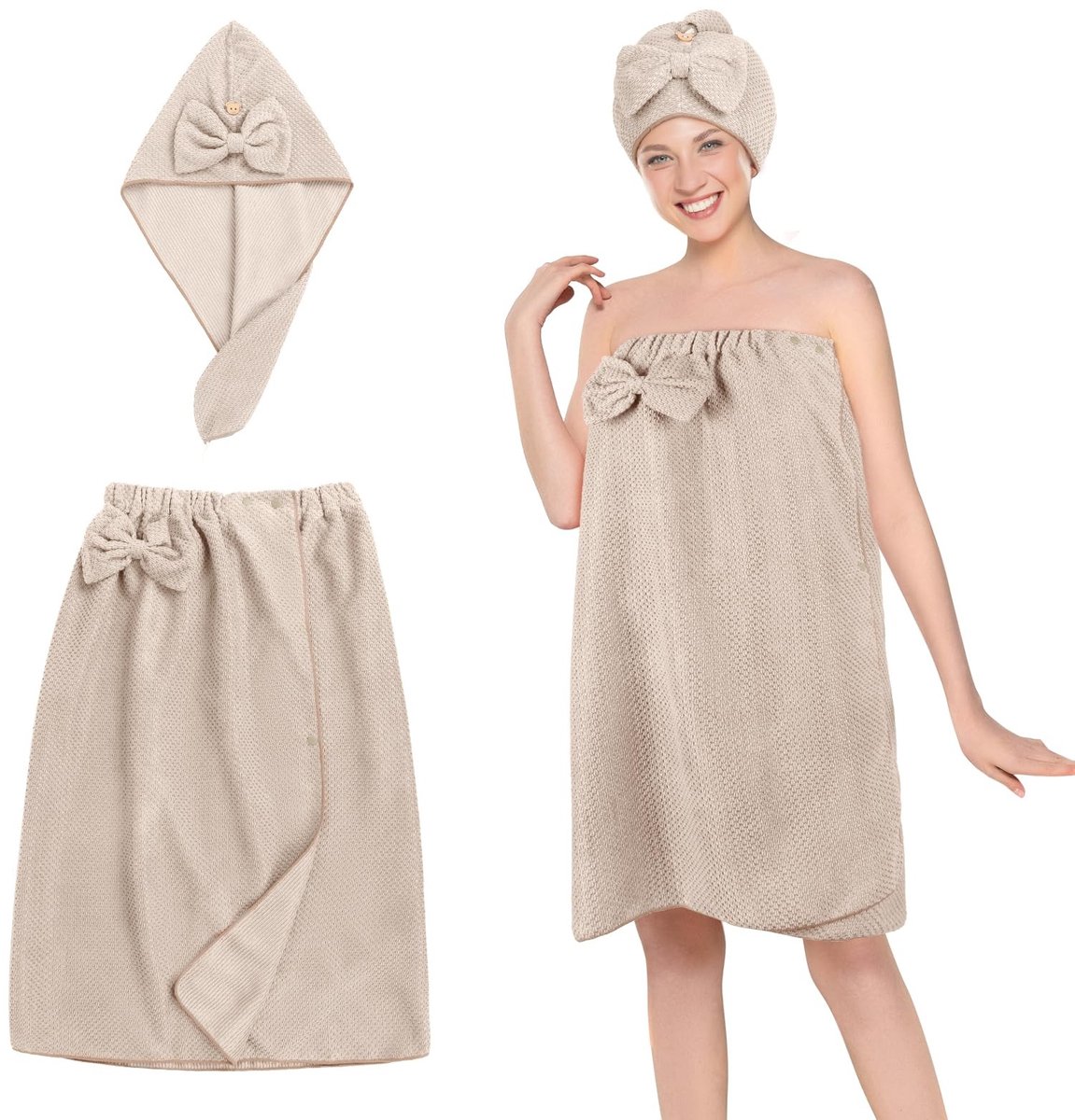 Omgoods - 2 Stuks Sauna Kilt voor Vrouwen met Douchekap - Zacht en Comfortabel