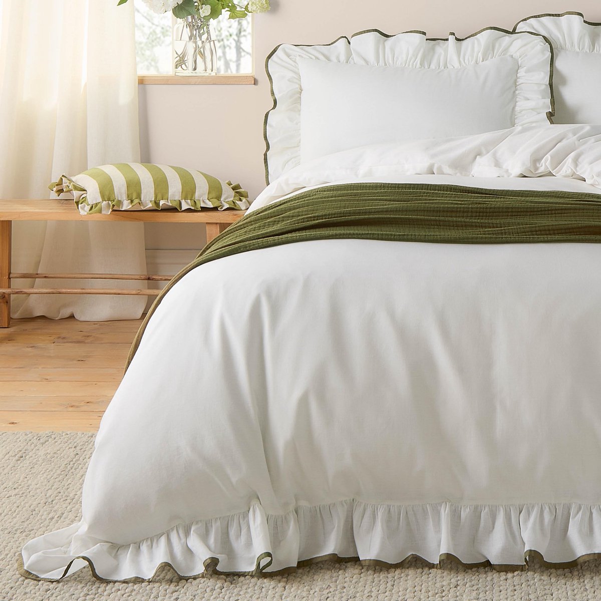 Omgoods - Blousey Katoenen Duvet Cover met Rimpels - Olive - Super King