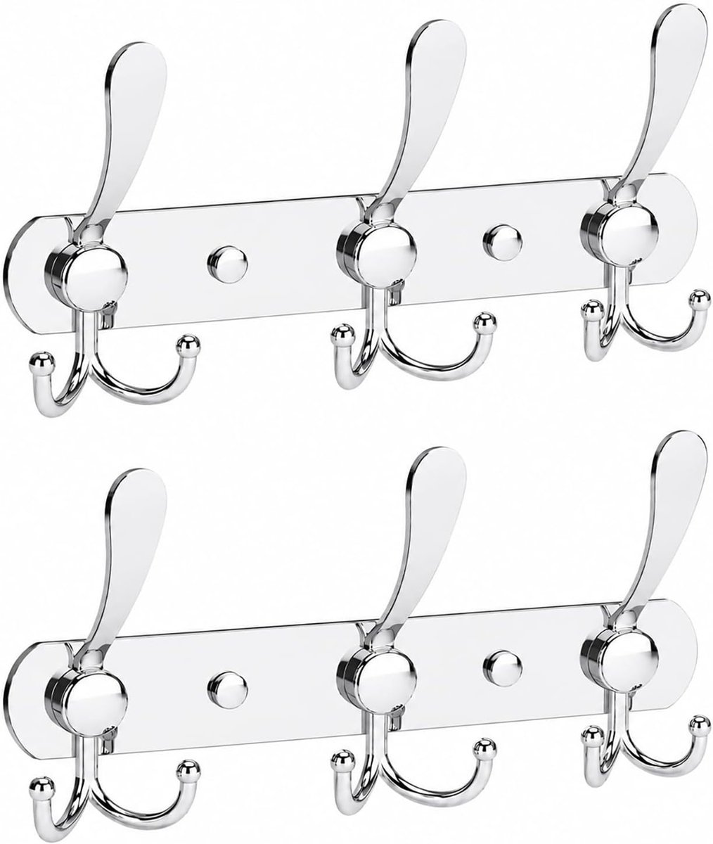 Kledinghaken, haaklijst, garderobehaken, roestvrij staal, handdoekhaken, wandhaken, garderobestand, vintage jashouder, wand voor keuken, badkamer, slaapkamer (zilver, 9 haken, 2 stuks)