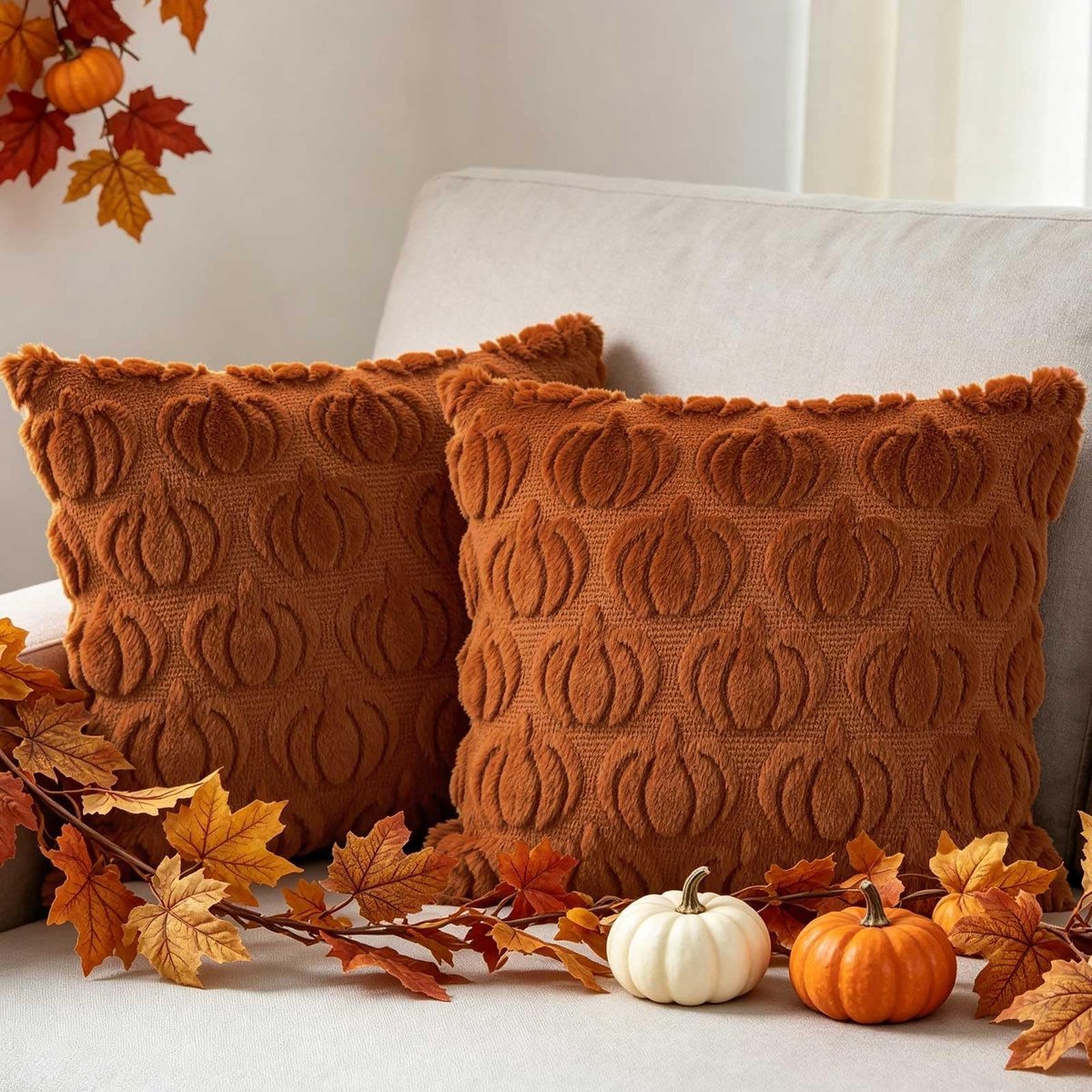 Omgoods - Set van 2 Herfst Kussenhoezen 45 x 45 cm in Rust Rood