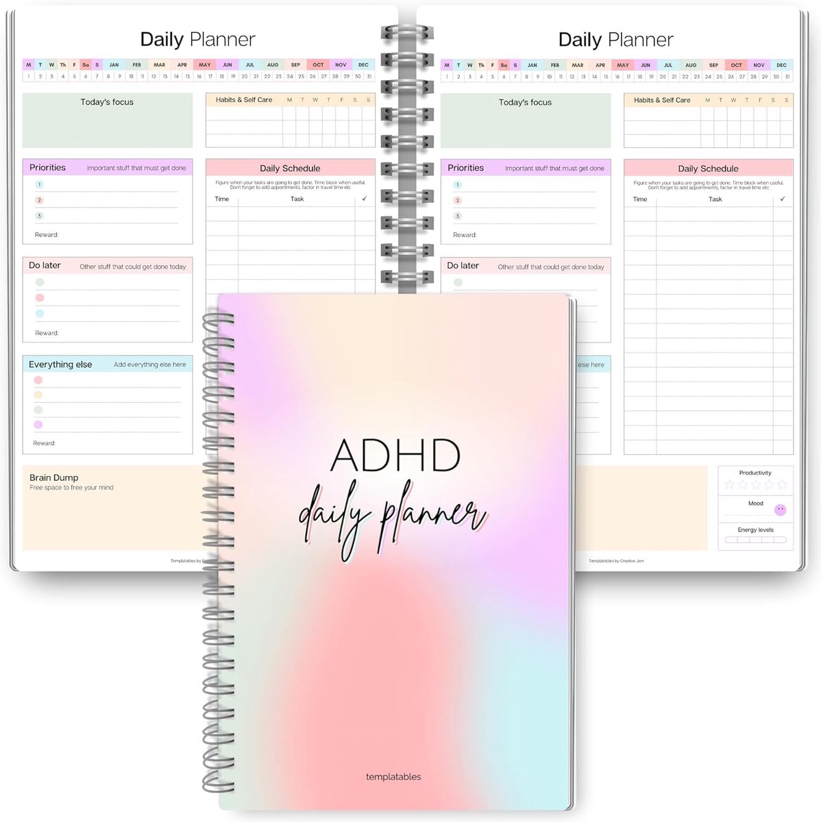 SnelShoppen - ADHD Dagplanner voor Neurodivergente Volwassenen - Productiviteit Planner & Taakbeheer - A5 Pastel Regenboog - Ongeëvenaard Organiseren
