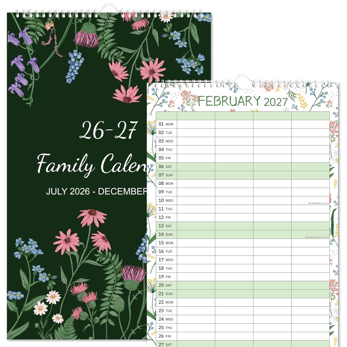 Omgoods - Familie Kalender 2026 - Wandkalender met 4 Kolommen en Bloemen Design