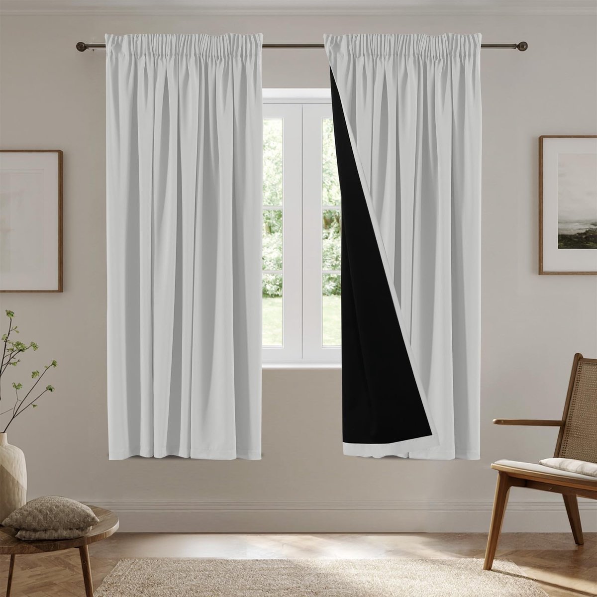 Omgoods - Thermal Verduisterende Gordijnen - Set van 2, 240 x 132 cm, Grijs-Wit