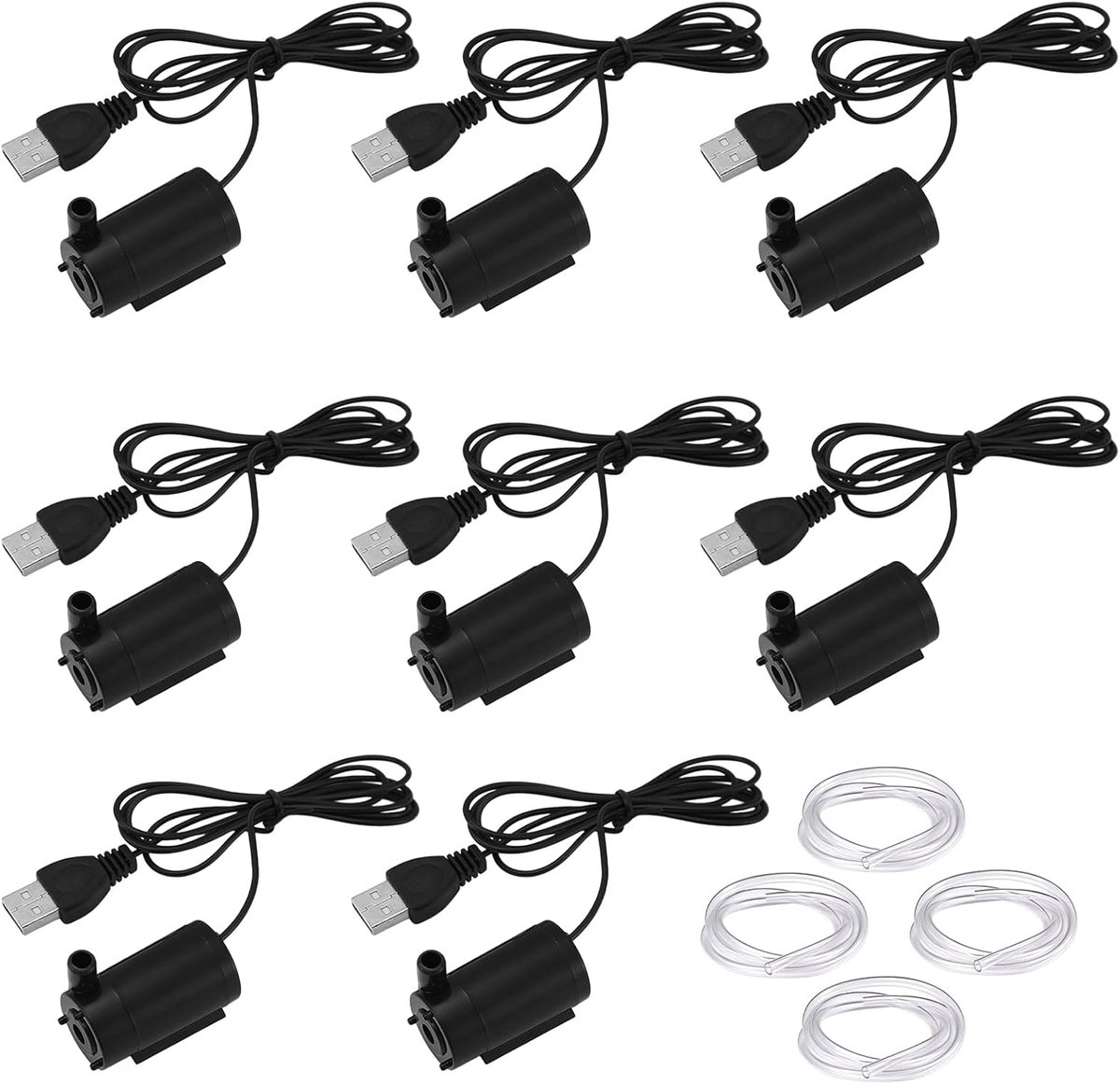 Waterpompen, 23,4 x 43,4 mm, USB, mini-dompelpomp, kleine waterpomp, energiebesparende en stille waterpomp, met 4 slangen voor aquarium, visvijver en kleine fonteinen