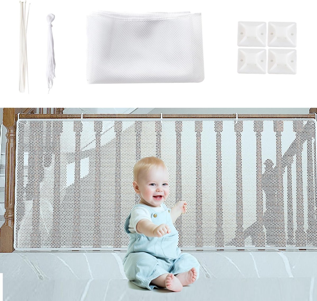 Omgoods - Kindveiligheidsnet 300 x 90 cm - Trappenbescherming en Balustrade Veiligheid voor Kinderen en Huisdieren