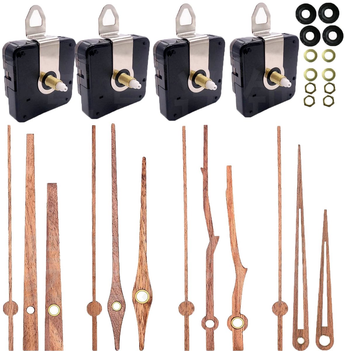 Omgoods - Geruisloos Wandklok Mechanisme met 4 Houten Wijzers - Quartz Beweging