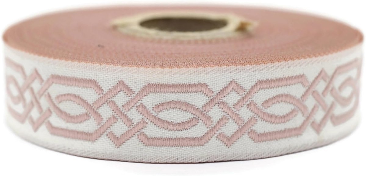 10 Meter 20 mm Roze en Lichtbeige Jacquard Lint Geweven Keltische Knoop Patroon Rollen Vlechtband Stof Geborduurd Handwerk Kleding fournituren Hobby Creatieve Decoratie Naaien Middeleeuws 20272-V6