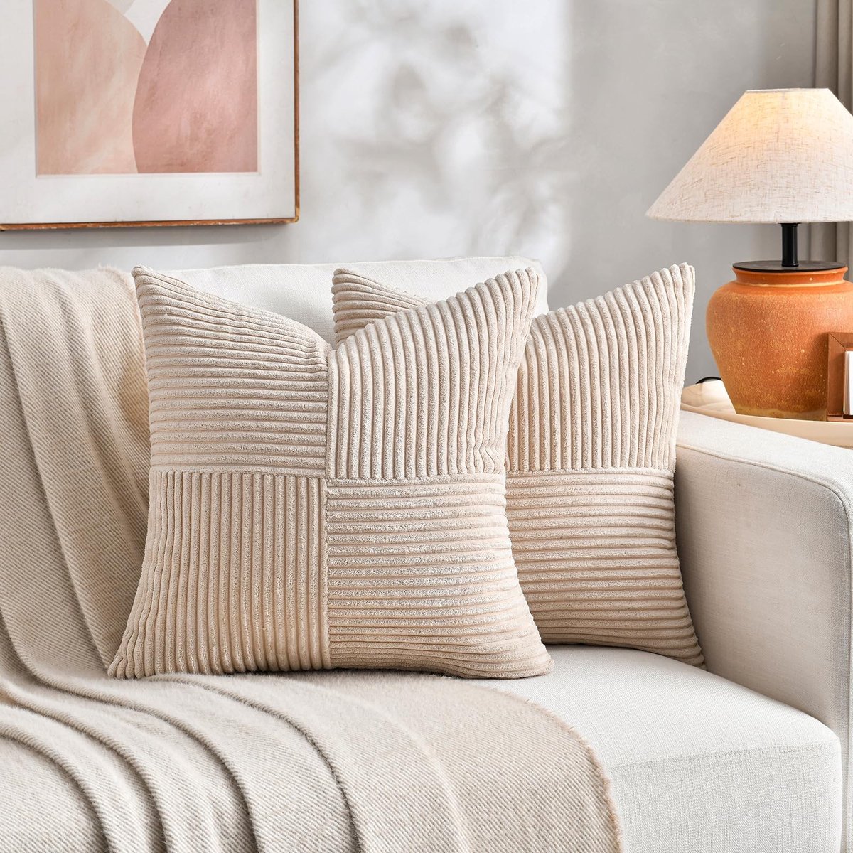 Omgoods - Set van 2 Boho Kussenhoezen 35 x 35 cm met Corduroy Decoratie