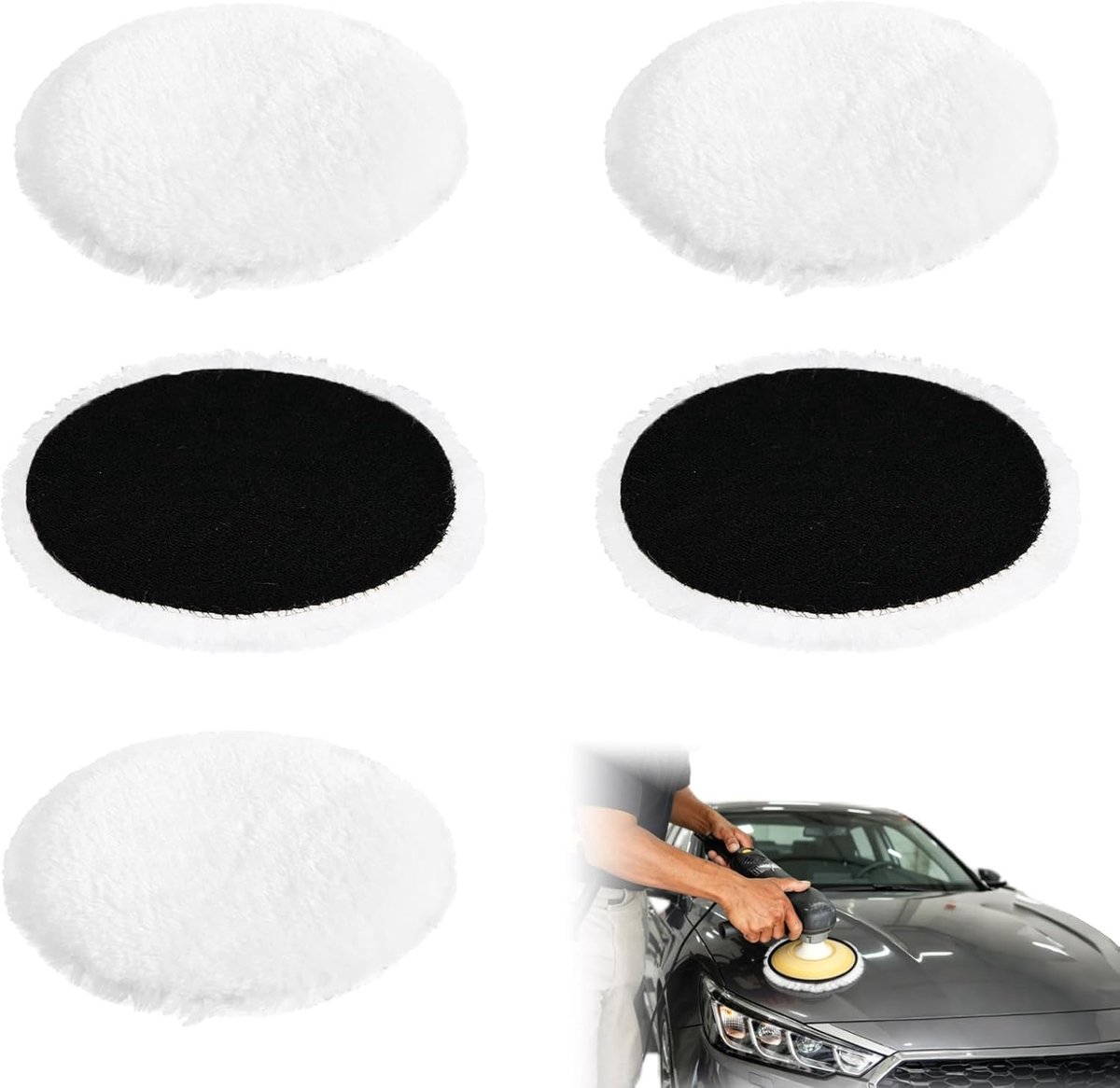 5 stuks wollen polijstpads 150 mm, zachte wasbare polijstschijven voor auto, motor, boot, glas, hout en meubelpolijsten met elektrische of pneumatische polijstmachines