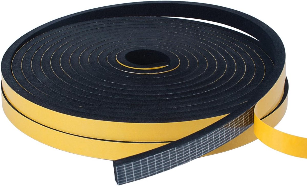 Tochtstrip voor deur en raam, 2 rollen 10 mm (B) x 6 mm (D) tochtwerende schuimband, zelfklevende weerstripping isolatietape, totaal 10 m lang, zwart