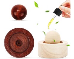 Diffusorbol van natuurlijk hout, set van 2, passieve autodiffuser voor etherische oliën, draagbare geurdispenser voor thuis, kantoor, reizen, herbruikbare aromatherapie-decoratie