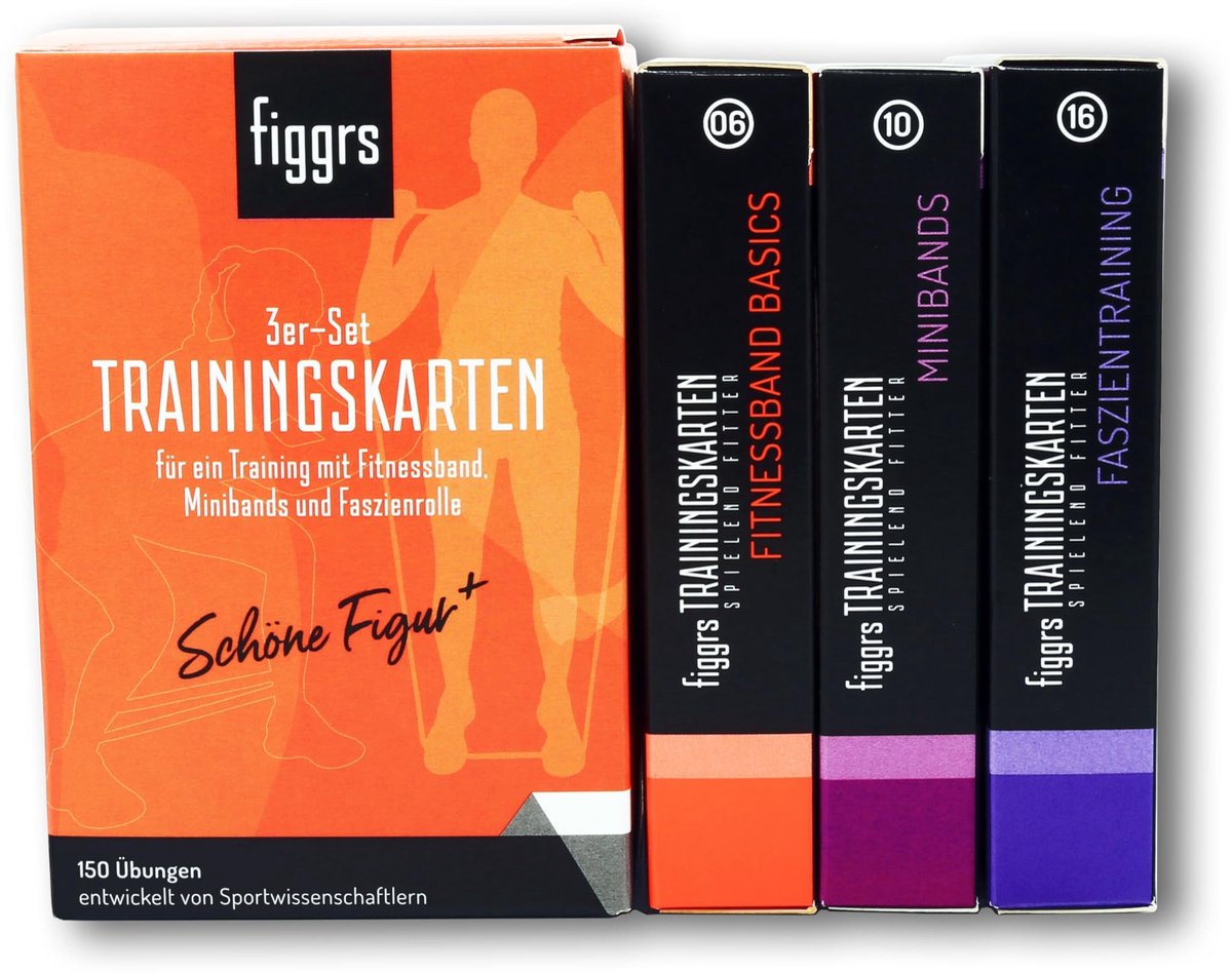 Omgoods - figgrs Set van 3 Trainingskaarten - 150 Oefeningen voor een Slank en Toned Lichaam
