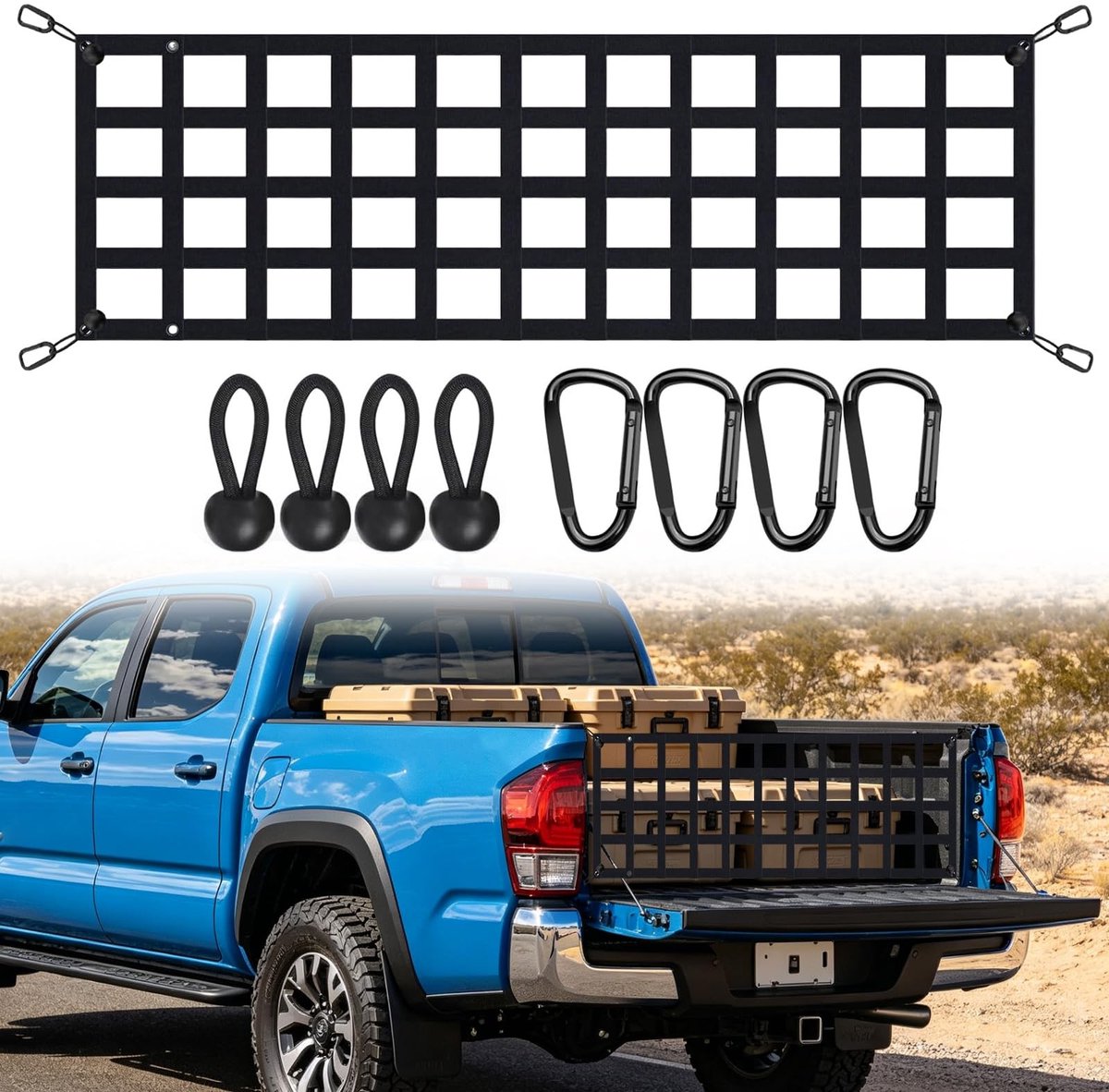 Omgoods- Vrachtnet 152 x 46 cm - Achterklepnet - Laadnet voor auto - Bagagenet - Universeel vrachtwagenlaadvlaknet - Robuust en scheurvast
