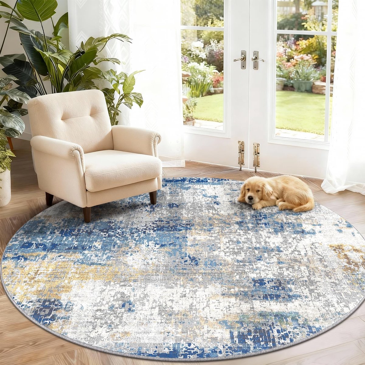 Omgoods - Grote Ronde Vloerkleed 160 cm - Modern Abstract en Wasbaar, Voor Woonkamer en Slaapkamer