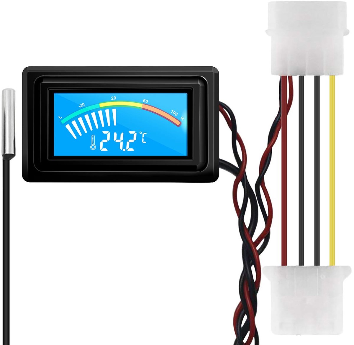 LCD Digitale Thermometer, Temperatuurmonitor met Waterdichte Sonde 50℃~110℃ voor Computer Waterkoeling PC Aquarium Auto's Terrariums, 4 Pin Stekker DC 4V-25V Celsius/Fahrenheit