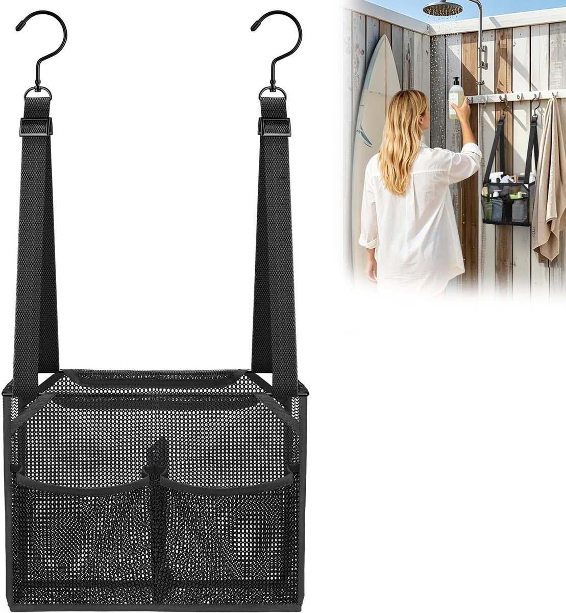 Omgoods - Hangende Douche Organizer met 4 Compartimenten - Sneldrogend Mesh