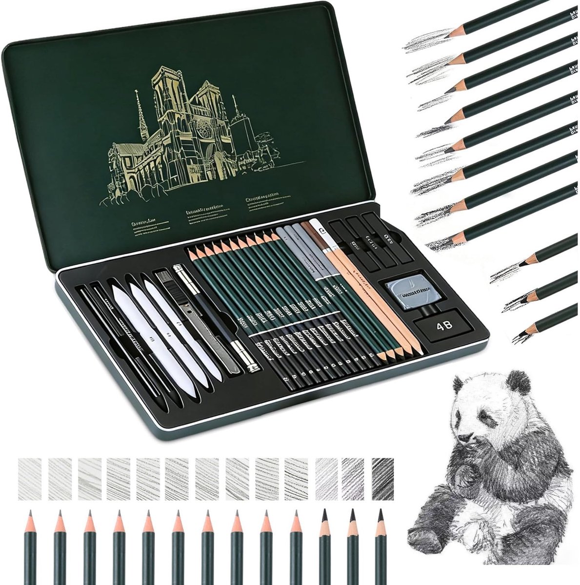 Omgoods - 27-delige Schets- en Grafietpotloden Set in Metalen Etui voor Beginners en Kunstenaars