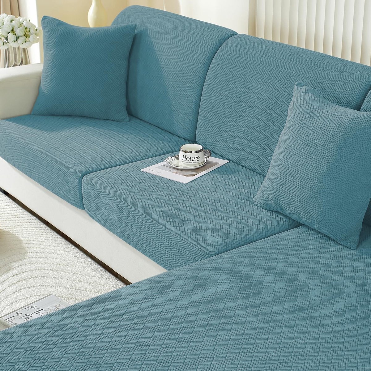 Omgoods - Universele Elastische Sofa Kussenhoes L-vorm - Lichtblauw