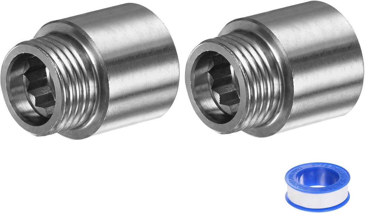 METERXITY Douchekop verlengarm, roestvrij staal G1/2 mannelijk naar vrouwelijk verlengpijpfitting adapter met PTFE-draad afdichtingstape voor douche/kraan, buisleidingkoppeling 35 mm, set van 2