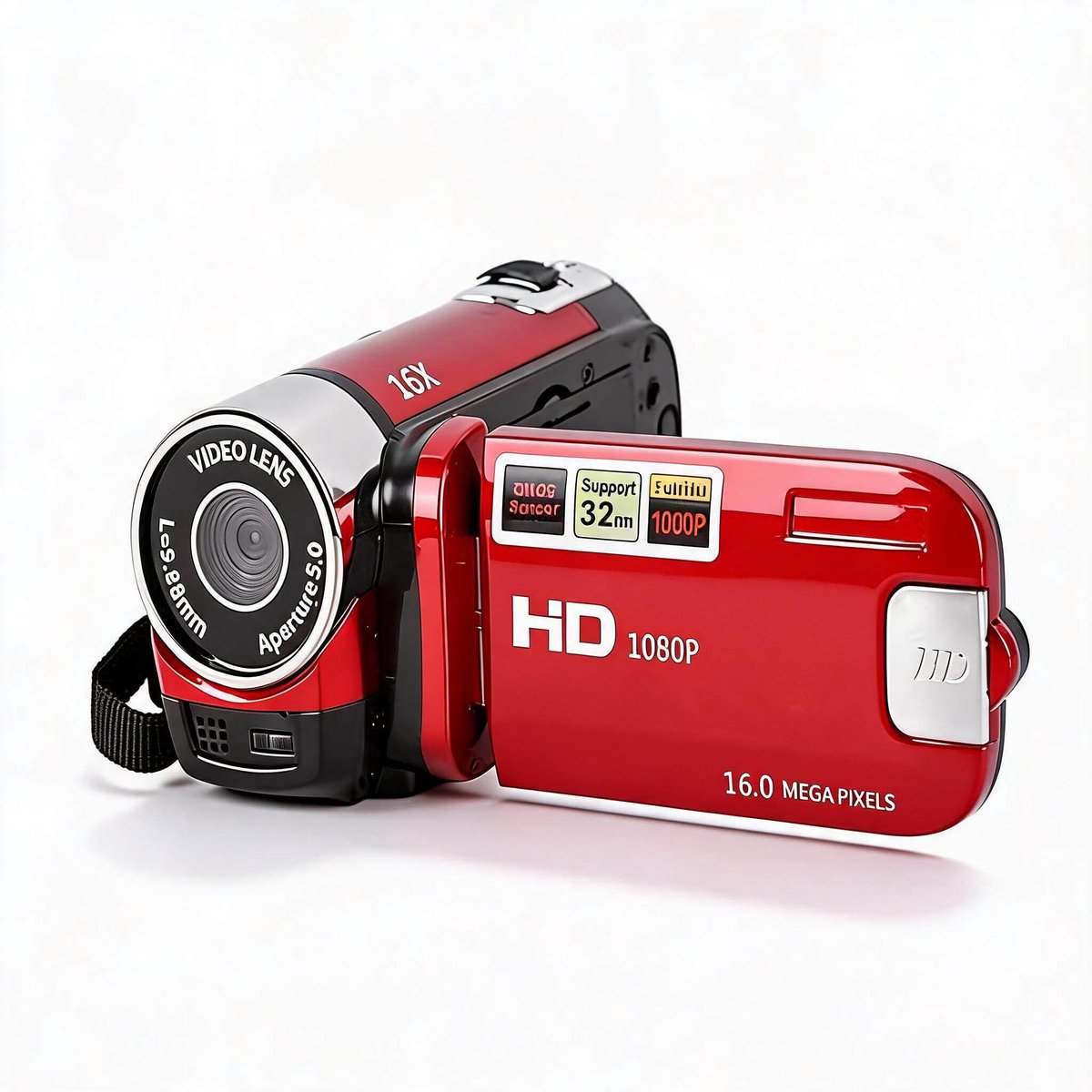 SnelShoppen - Videocamera Camcorder Full HD 1080P 16MP Vlogging Camera Recorder met 2,7 Inch Draaibaar Scherm en 16x Digitale Zoom in Rood voor Vriend