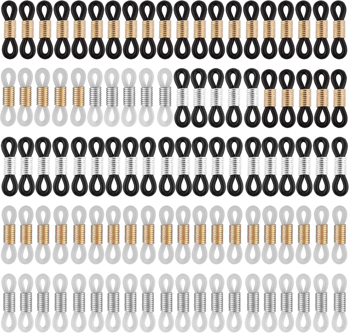 100 Stuks Brillenketting Einde Connector Houder met Verstelbare Siliconen Eindverbindingen Anti-Slip Uiteinden Rubberen Connector Ketting Bandjes