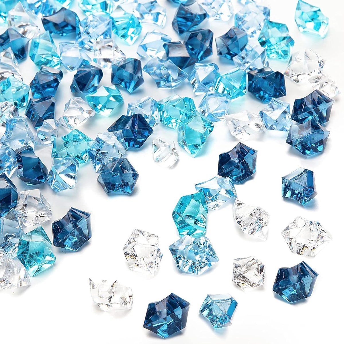 Crushed Ice Rocks, 500 g acryl decoratieve diamanten, acryl kristalstenen, helder gekleurde stenen voor het vullen van decoratieve vazen en om te knutselen, donkerblauw + transparant +