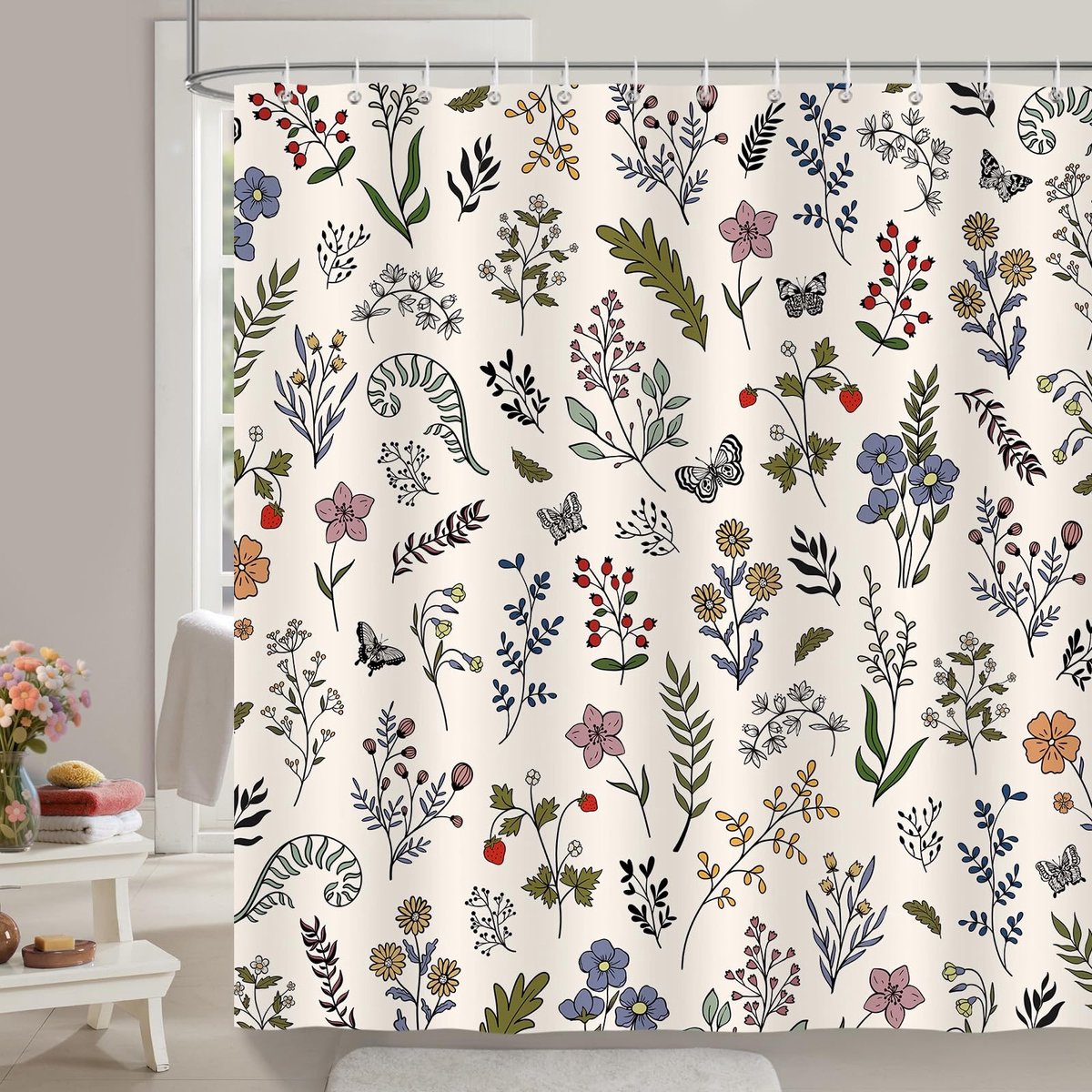 Omgoods - Boho Leaves Douchegordijn 180x180cm met Retro Botanisch Ontwerp