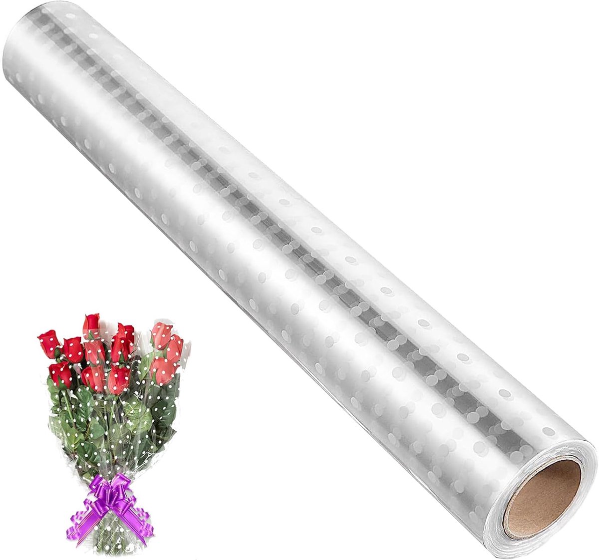 cellofaanrol, 40 cm x 30 m, helder verpakkingspapier, transparant cadeaupapier, cellofaan, cadeaufolie, voor bloemen, geschenkmanden, wrap (polka dot)