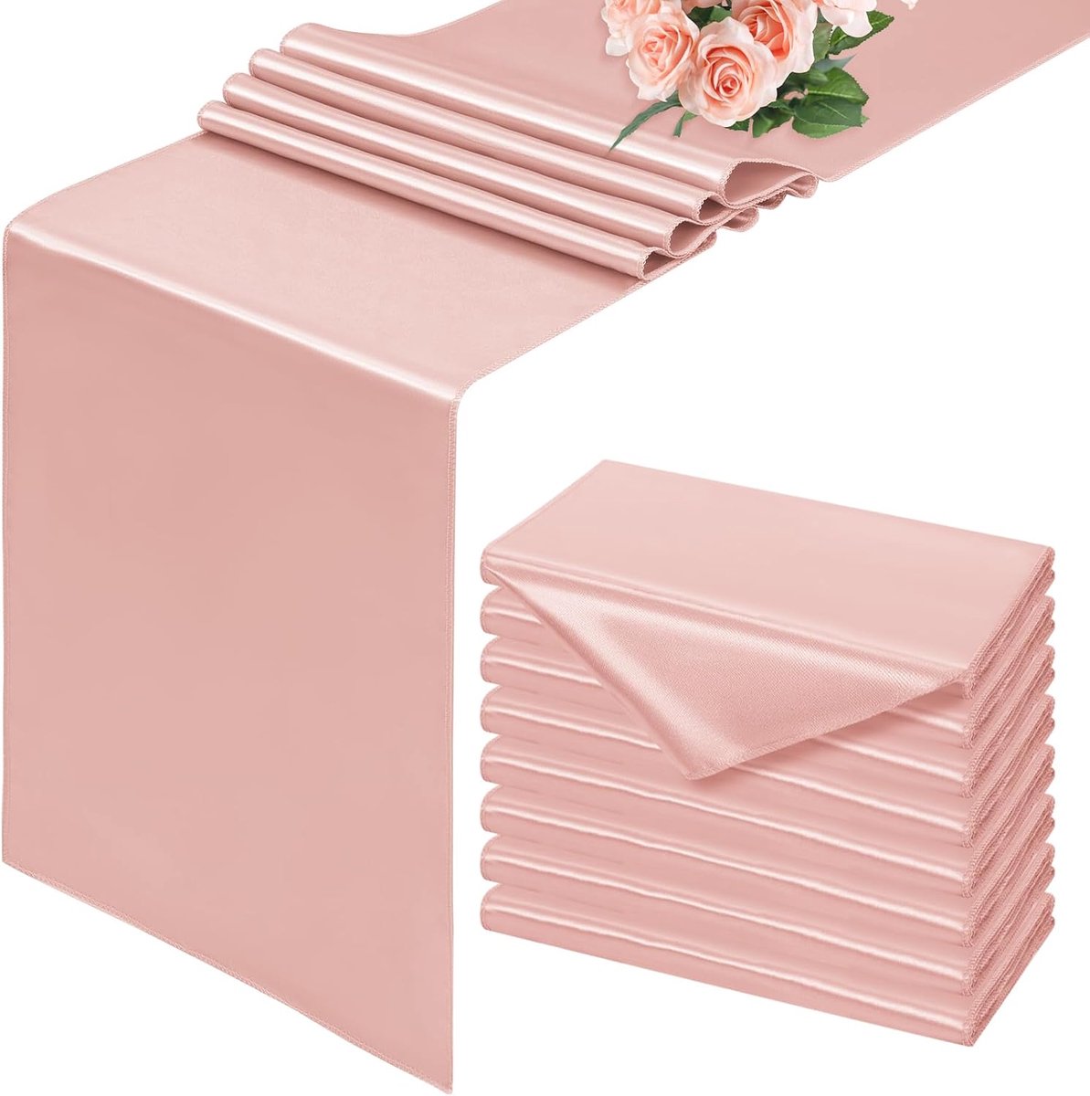 Satijnen tafelloper van 8 roségoud, 30 x 183 cm, gladde zijden tafelloper voor eettafel, roségouden tafelloper voor bruiloft, feest, banket, evenementen, afstuderen, verloving en thuis