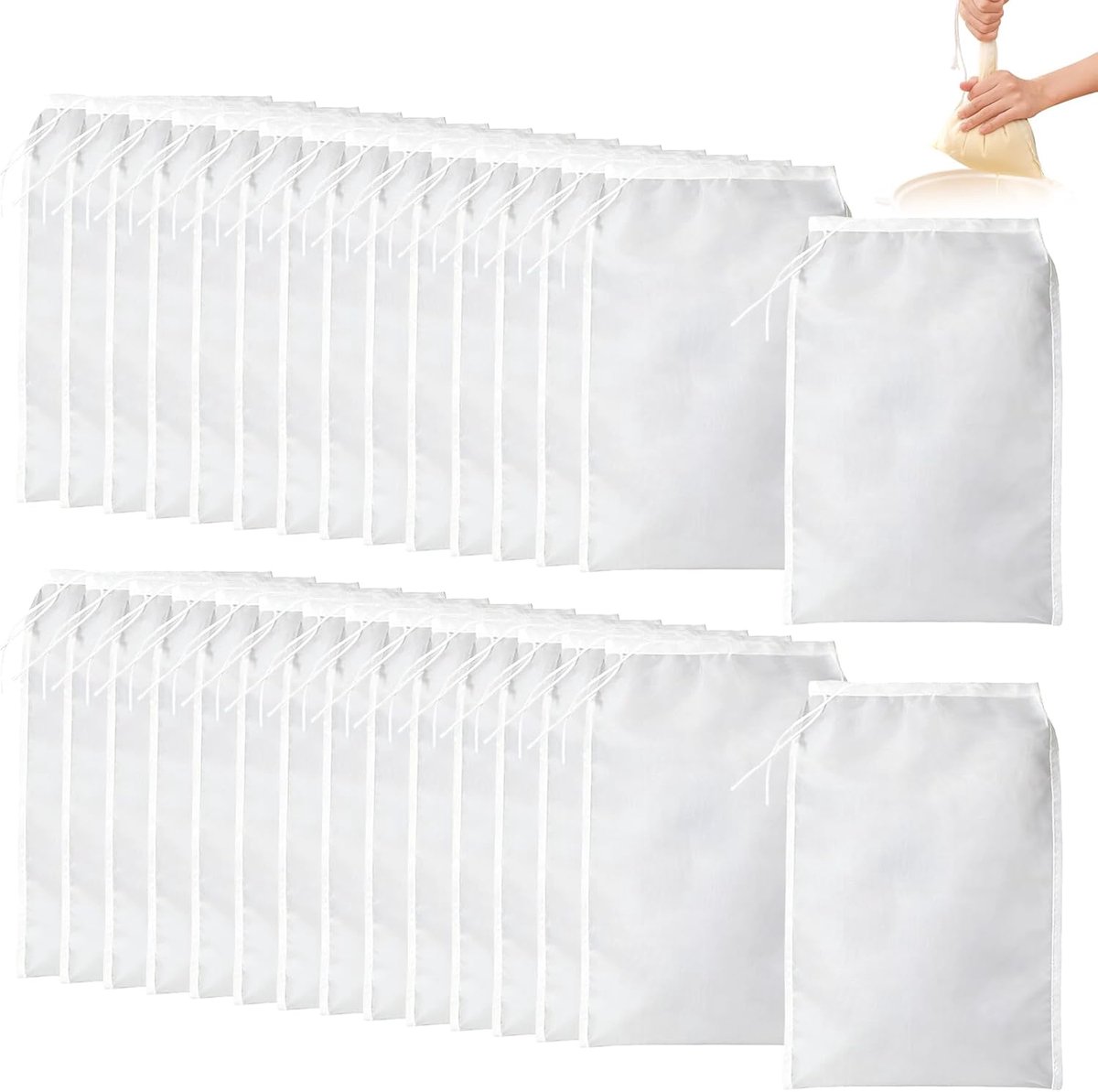 30 stuks notenmelkzak, 100 Mesh 20×30cm passeerdoek, herbruikbaar fijngeweven nylon filterzak met trekkoord, kaasdoek voor notenmelk, koffie, yoghurt, vruchtensap, kaas