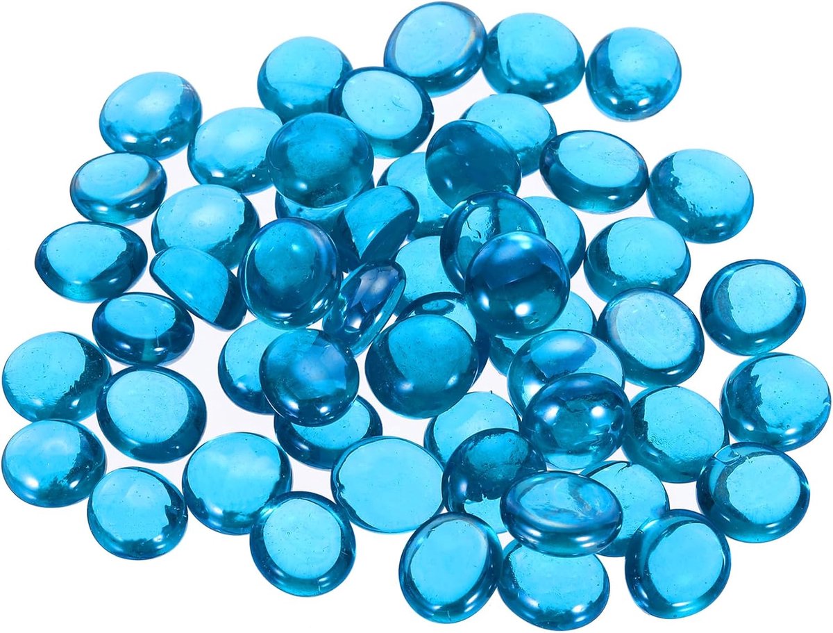 Decoratieve platte glazen ks 12-14 mm kralenvulling voor vazen rots kiezelstenen blauw voor tafeldecoratie aquaria, 50 stuks