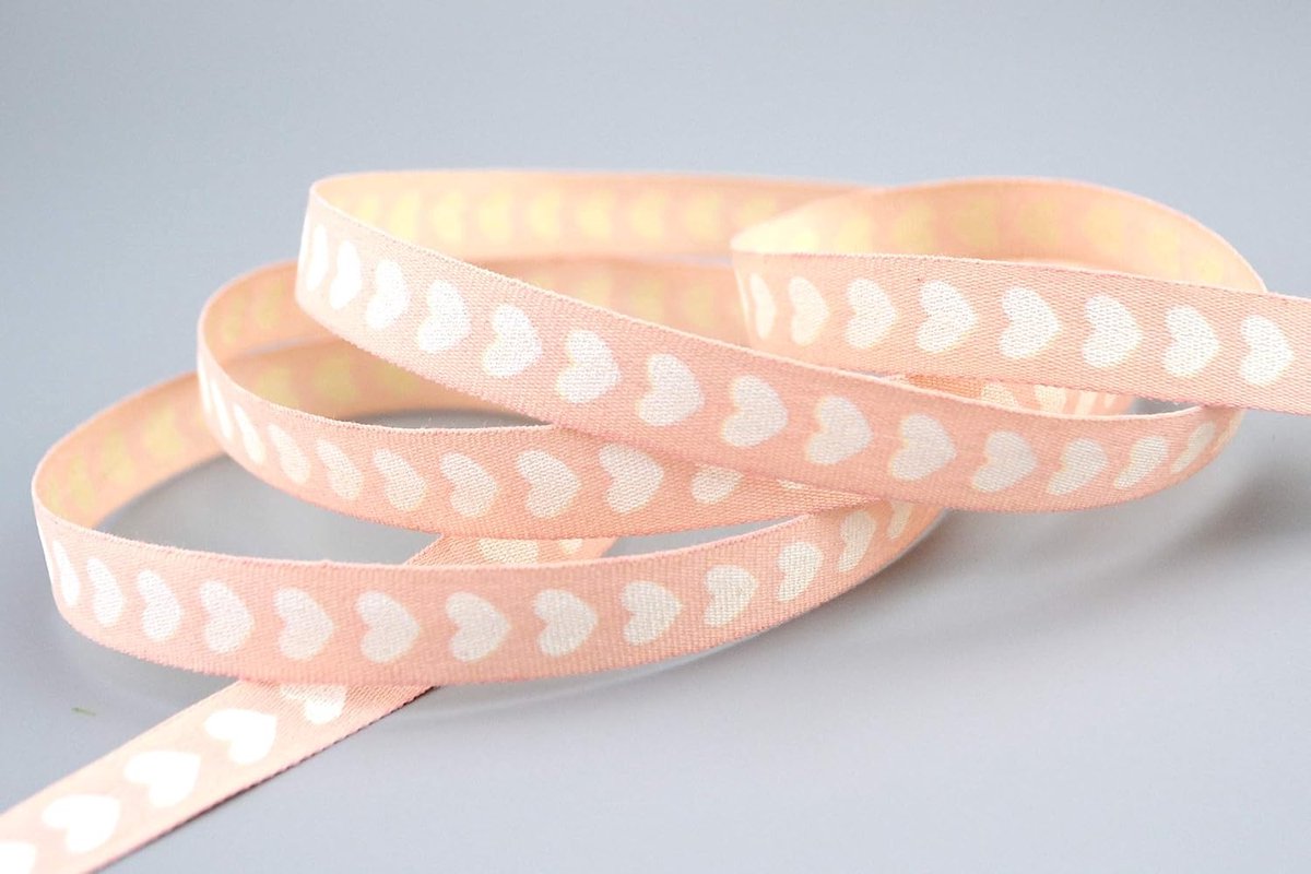 20 m x 10 mm Dekoband Mini Hartjes Katoen PoederRose lint natuurlijke look harten huwelijk Valentijnsdag verjaardag cadeaulint knutselen decoreren lichtroze