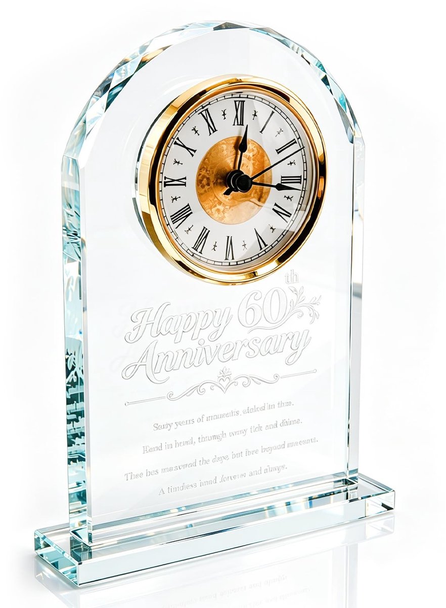 Omgoods - Romantische Kristallen Tafelklok voor 60e Huwelijksjubileum - Elegant Tafelornament