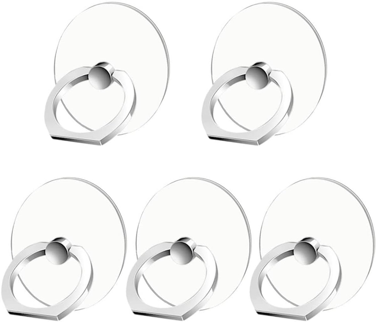 Ringhouder voor mobiele telefoon, set van 5, 360 graden vrij draaibaar, smartphonevingerhouder, vingerhouder, vingerhouder, ringstandaard, mobiele telefoonhouder, vingerhouder voor iPhone/Samsung Galaxy/Huawei en meer telefoons (zilver)