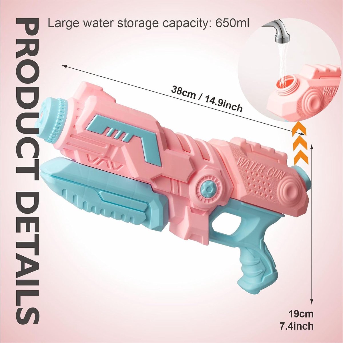 waterpistool 650cc groot waterpistool voor kinderen, volwassenen 26-33ft lange afstand Super Soaker waterblaster shooter, zomerstrand zwembad watergevecht squirter speelgoed voor meisjes