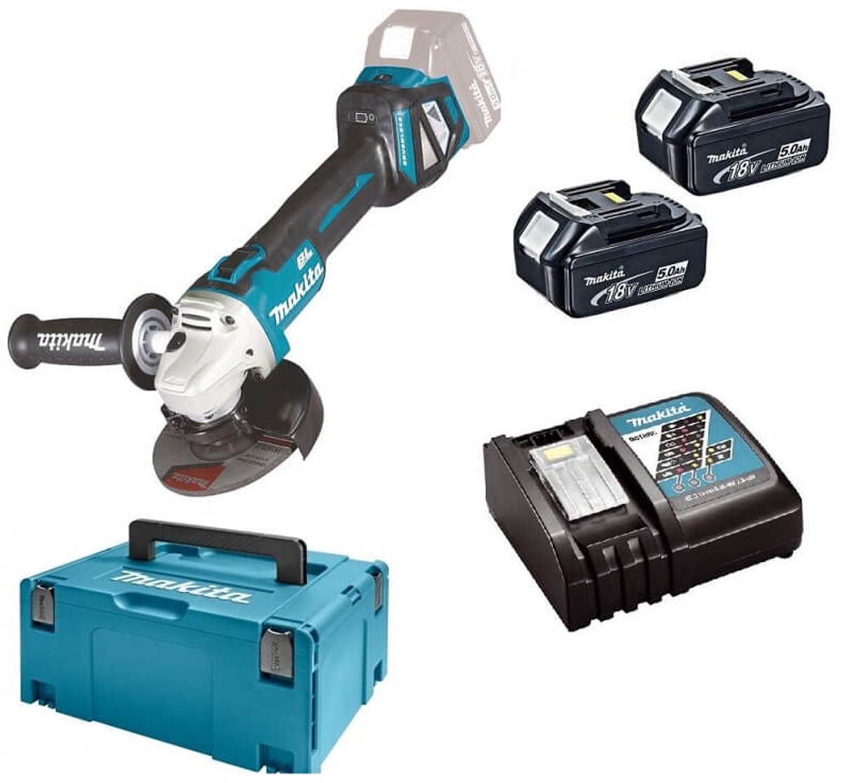 Makita DGA511RTJ Accu Haakse Slijper 125mm 18V 5.0Ah in Mbox
