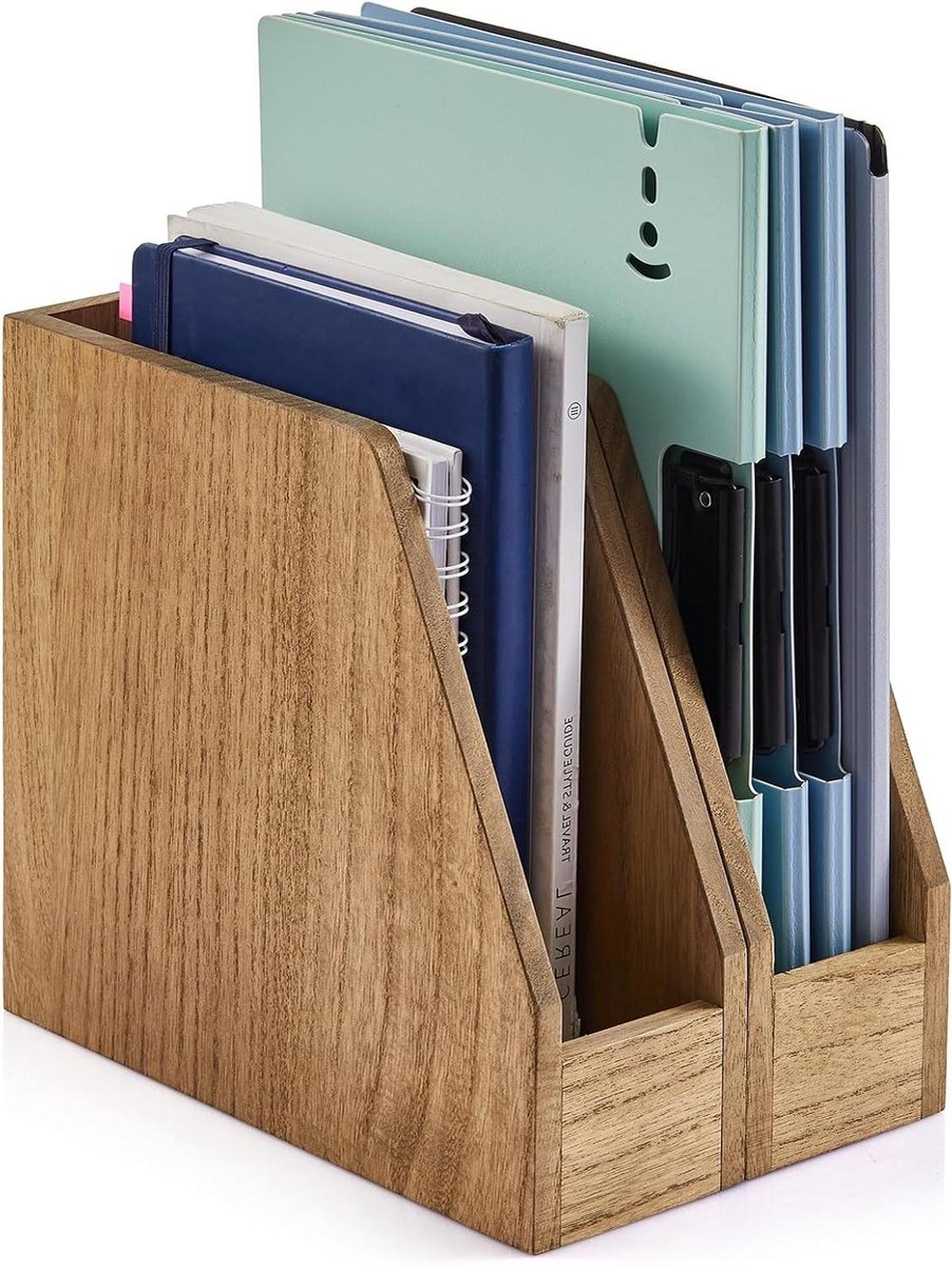 Bureau Organizer - Documenthouder - Kantoor Opruimen - Massief Hout - 2 Delig - Donkerbruin
