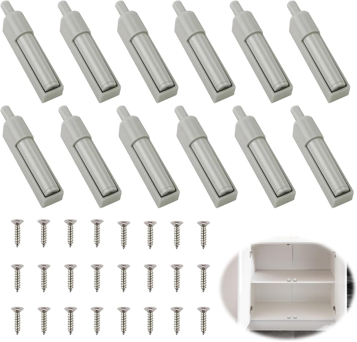 Set van 12 Softclose Retrofits voor Keukenkastdeuren - Demper voor Zachte Sluiting, Inclusief 24 Schroeven, Upgrade voor Keuken, Kantoor, Kasten en Lades (Grijs)