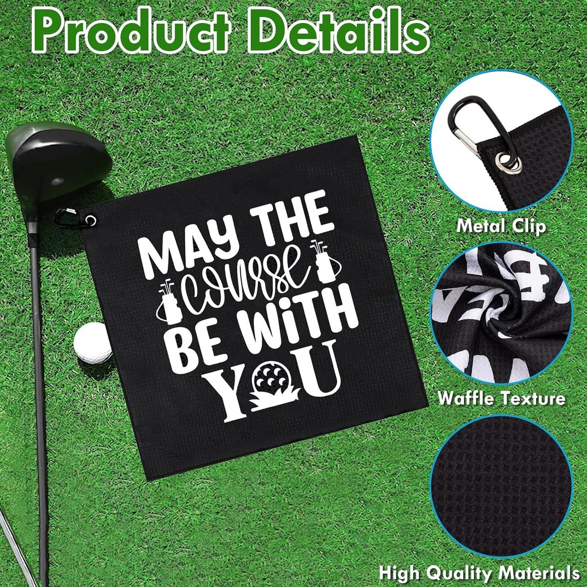 Grappige Golfhanddoek met Clip voor Mannen, Absorberend en Lichtgewicht Accessoire voor Golf en Sportactiviteiten, 40 x 40 cm