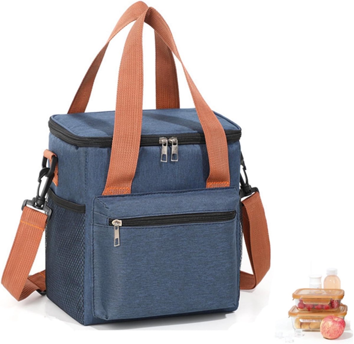 Grote capaciteit geïsoleerde lunchtas, waterdichte koel tas, herbruikbare tas voor school, picknick en reizen met schouderriem (Blauw)
