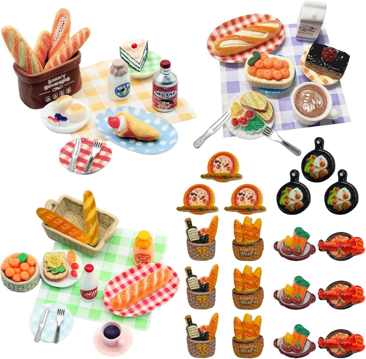 Miniatuur Voedsel en Drank Gnoom Accessoires - 61 Stuks Poppenhuis Decoratie, Gnoom Decoraties voor Mini Keuken, Miniatuur Speelgoed voor Rollenspel en Creatief Spelen