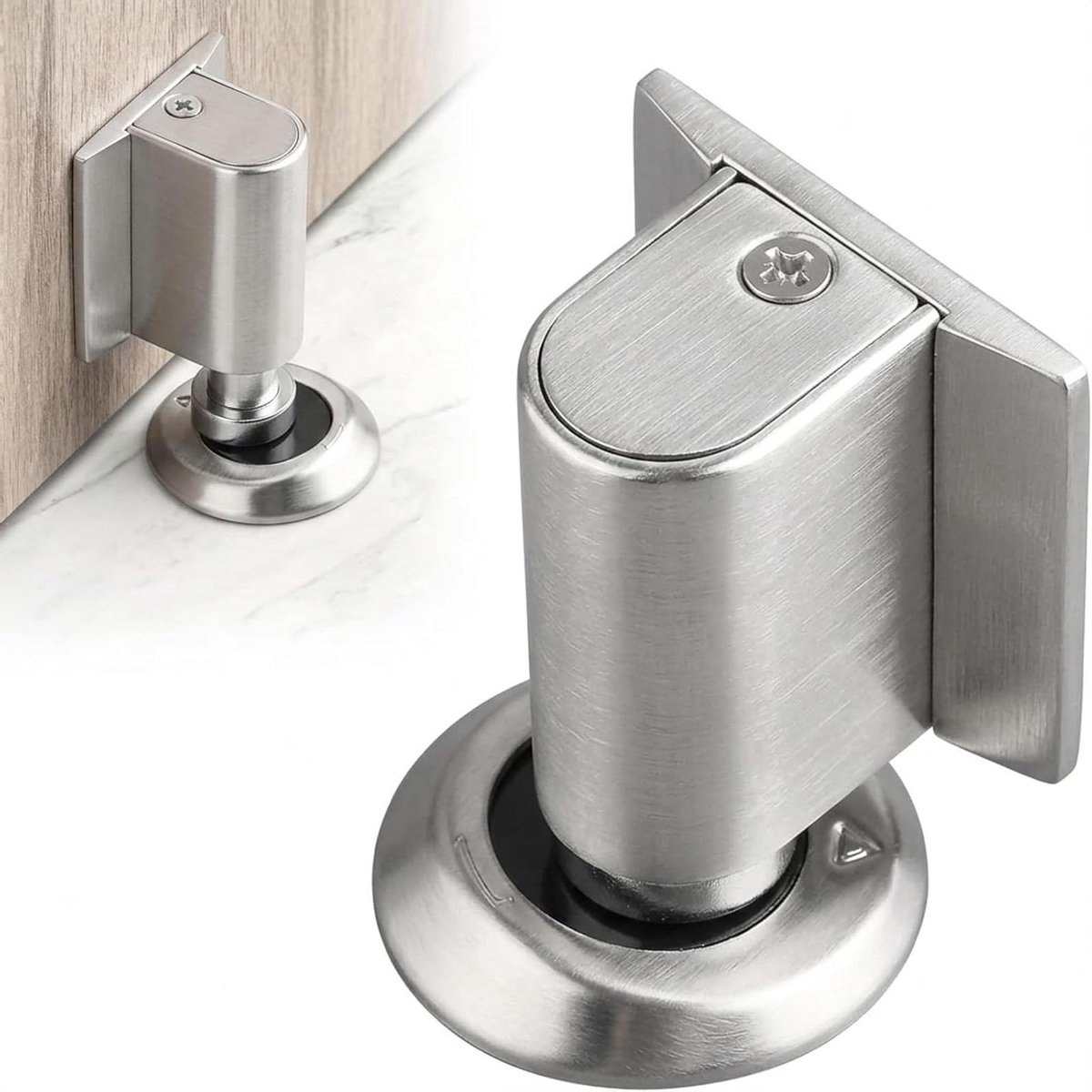 Magnetische Deurstopper - Deurvanger Deurbuffer - Voorkomt Dichtslaan - Sterke Dubbele Magneet - Verstelbaar tot 22mm - Zilver