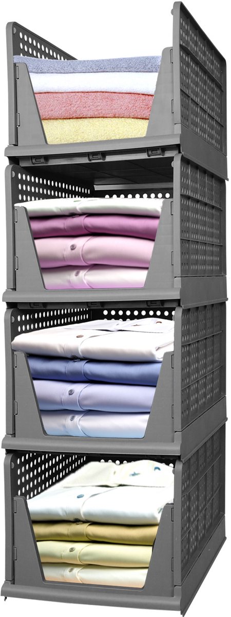 PIPIPOXER kast organizer - Organizer - set van 4 -Opberger - Kledingkast Organizer - stapelbaar - uittrekbaar - 33x 43 x 100cm - grijs