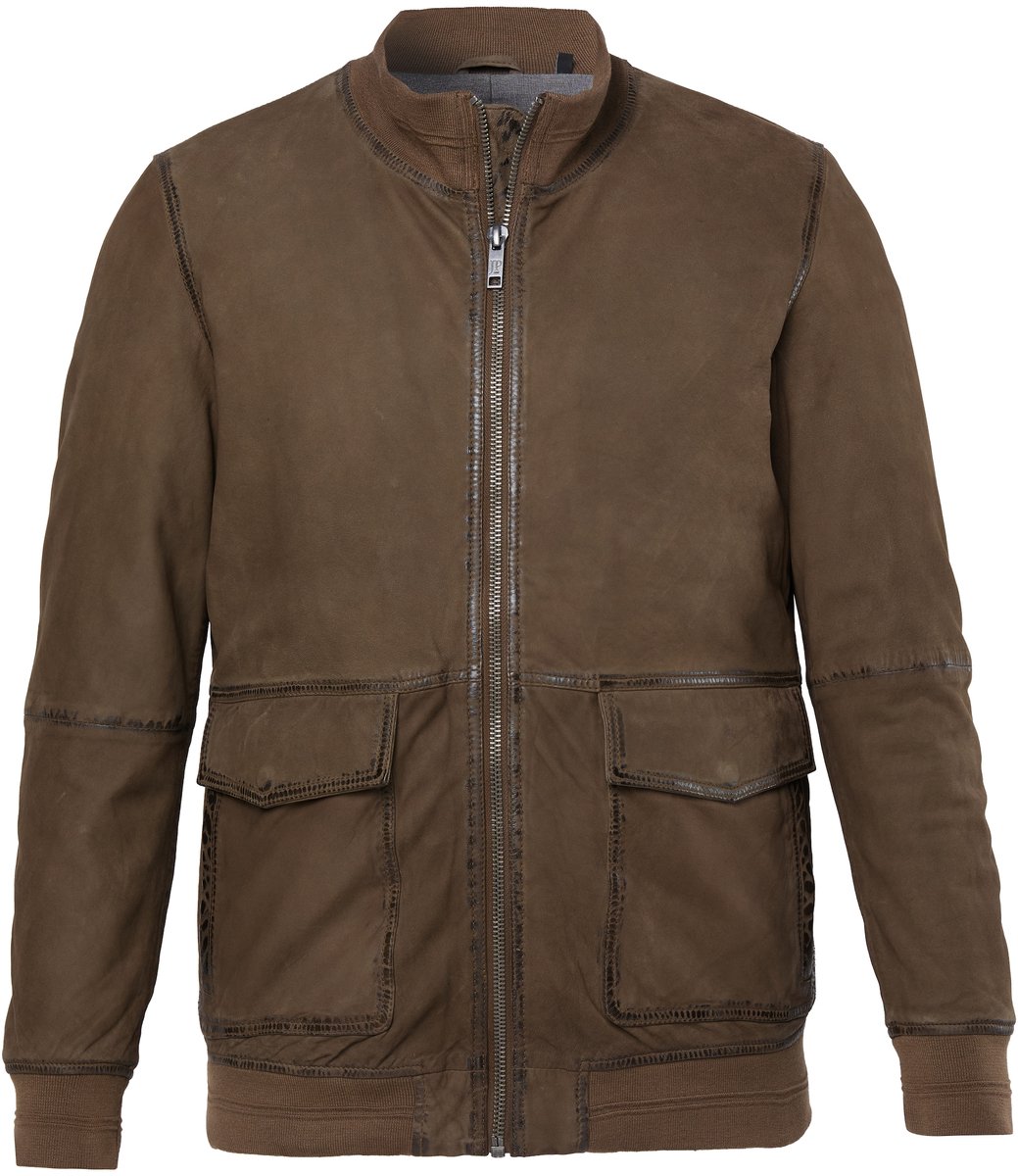 JP 1880 - Heren - Leren blouson leer lamssuède rits tot 7XL - Bruin - Maat 6XL