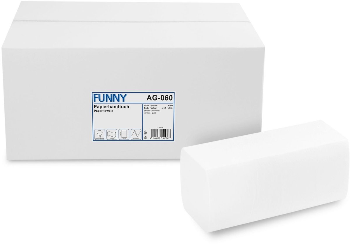 Omgoods - Witte papieren handdoeken, 4000 stuks, cellulose, 2-laags