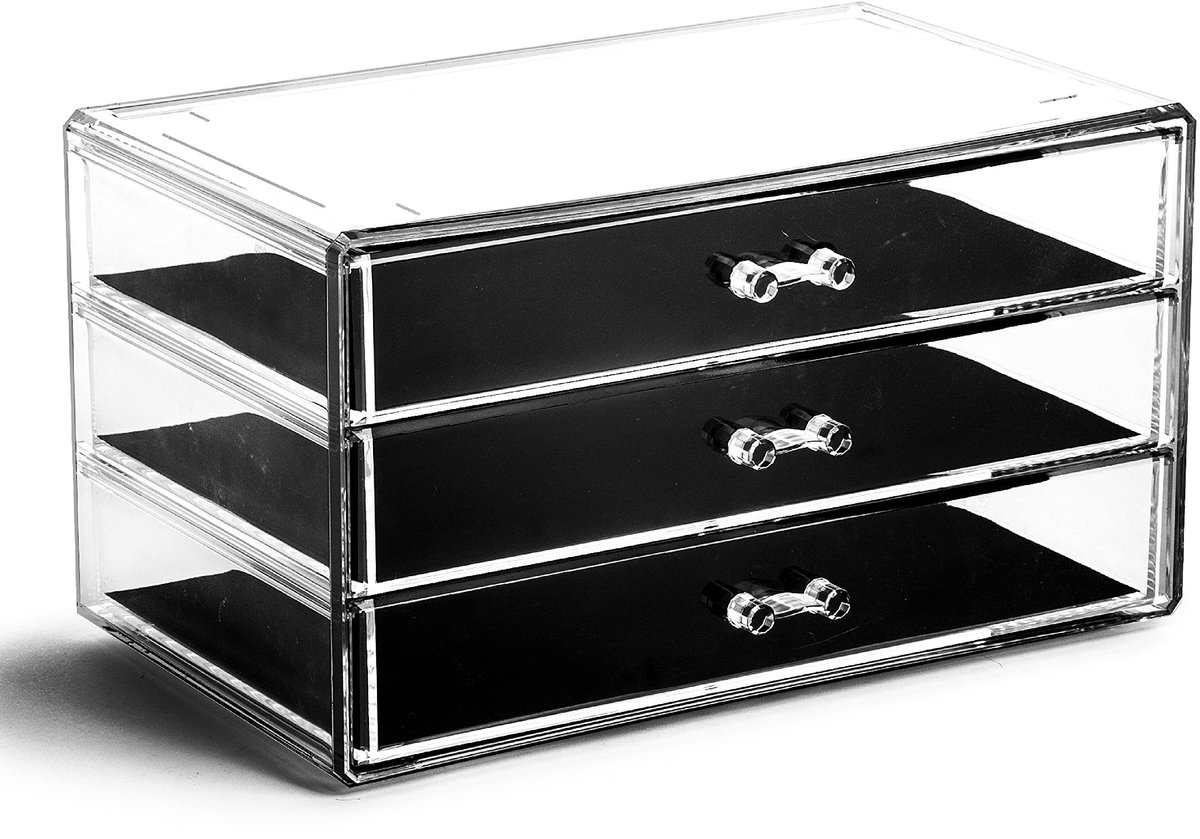 Omgoods - 3-laden Acrylaat Sieraden en Makeup Organizer - Transparante Cosmetische Opbergdoos