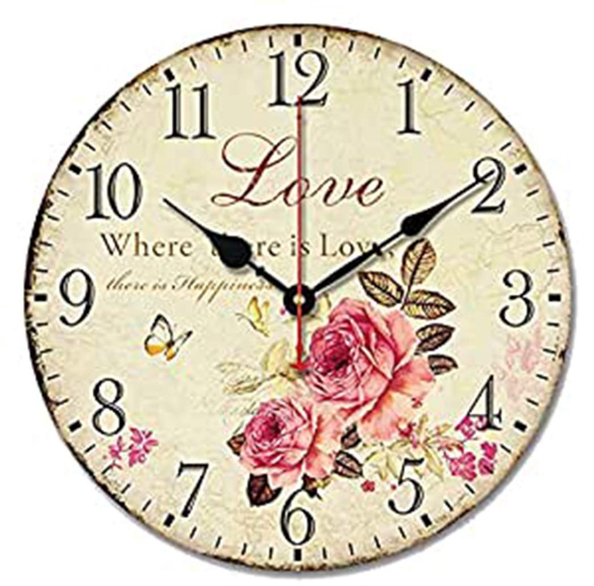 Omgoods - Bloem Wandklok - Stille Vintage Klok voor Keuken en Slaapkamer