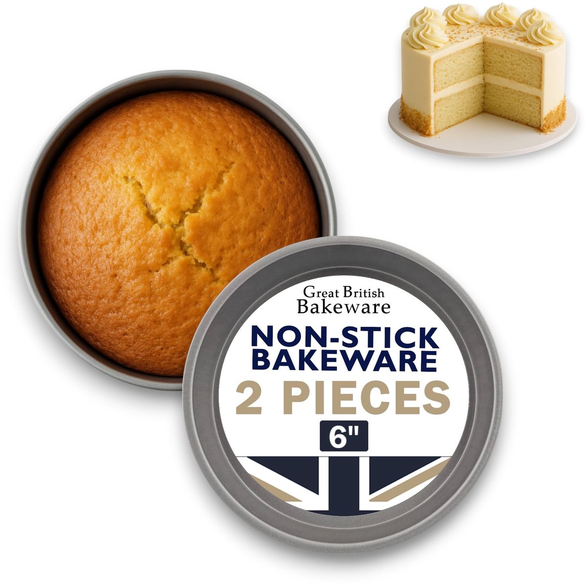 Omgoods - 6 Inch Ronde Victoria Sandwich Cakevorm - Twin Pack met Antiaanbaklaag