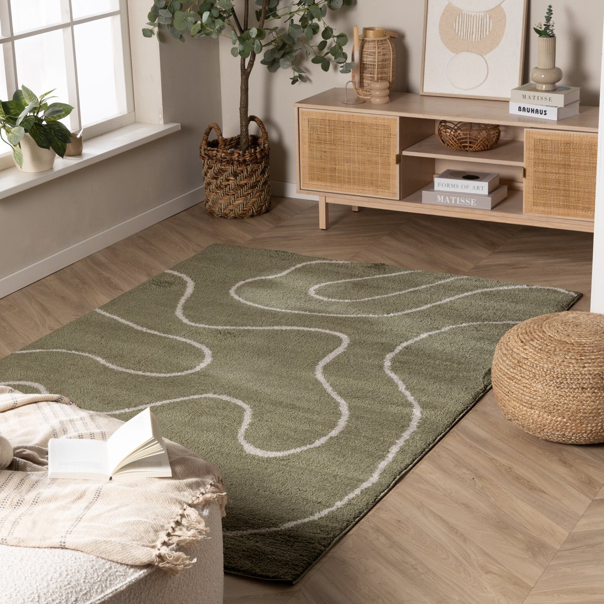 Fraai Wasbaar vloerkleed - Myrre Swirl Groen - 120x170cm